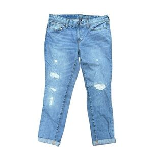 Gap 1969 Boyfriend Fit Rip Repair Distressed Cuffed Ankle Jeans Light Wash 8/29